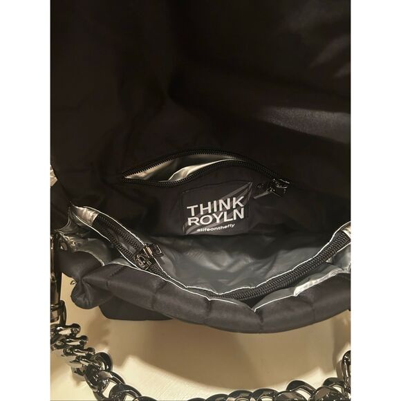 Think Royln The Studded Bar Bag Black Quilted Nylon Puffer Purse Edgy Punk NWT - Picture 7 of 14